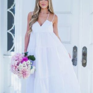 BUCKETLIST White Sleeveless Sundress with Halter V-neck for Brides